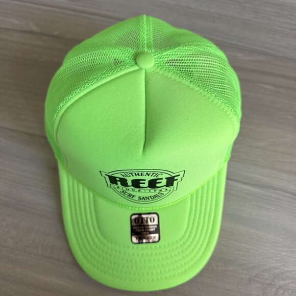 Reef Surf Sandals Otto Snapback Trucker Hat Cap Adjustable Foam Front Neon Green - Picture 9 of 9